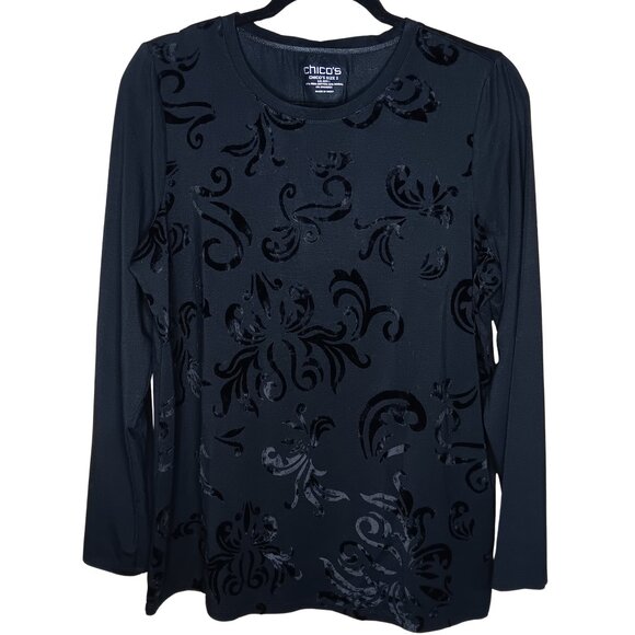 Chico's Touch of Cool Flocked Long Sleeve Layering Tee Pima Cotton Modal 12 - Picture 2 of 6